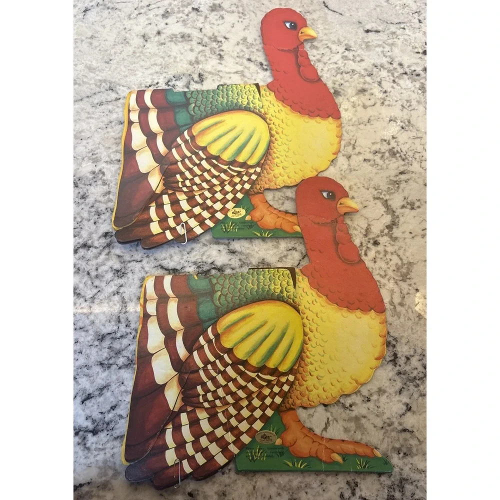 2 Vintage‎ RUSS Turkey Centerpiece Honeycomb Fold Cutout Tabletop Thanksgiving